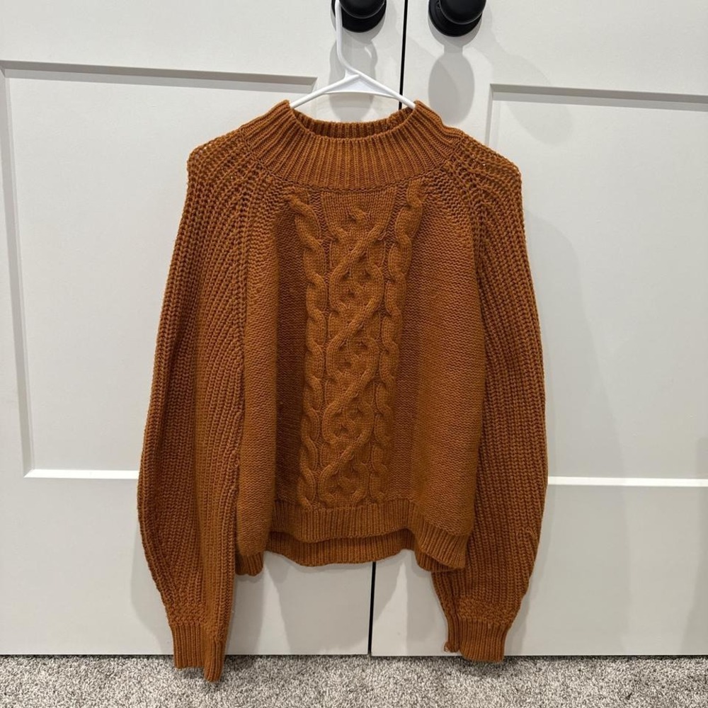 Blue Rain Burnt Orange Cable Knit Mock Neck Sweater Womens Large Rust Pullover